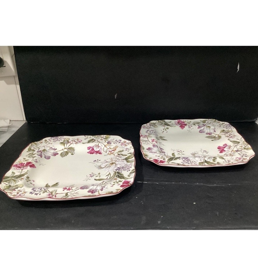 222 FIFTH Gisela 2 Square Dinner Plates All Over Pattern Floral * - Picture 7 of 13